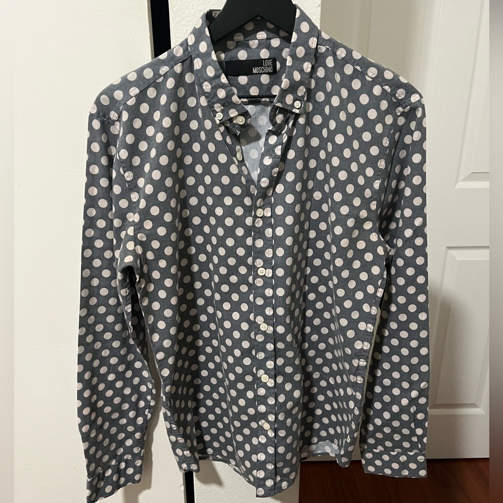 Love Moschino Grey Shirt with White Polka Dots